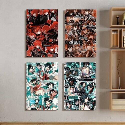 Genshin Impact Venti Xiao Zhongli Collage Decoration Prints Canvas Painting Dorm Living Room Bedroom Poster Wall Art Home Decor