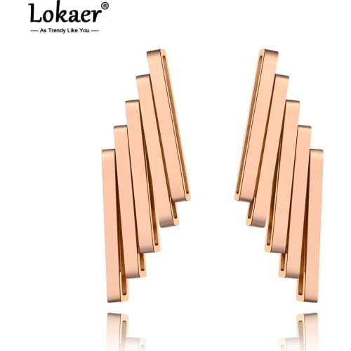 Lokaer Hiphop/Rock Design Stainless Steel Geometry Earrings Rose Gold Fashion Hyperbole Bohemia Earrings For Women Girls E20179