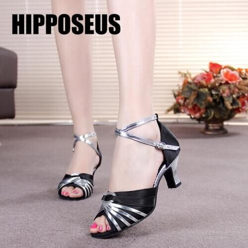 Hipposeus Modern Dance Shoes Woman for Girls Ladies Ballroom Latin Tango Dancing Shoes Closed Toe Sequins Cloth Dropshipping