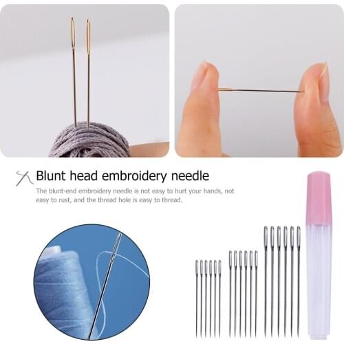 Big Eye Sewing Needles Stainless Steel Large Eye Cross Stitching Needles in Clear Tube Set Handmade Embroidery Needles Tools
