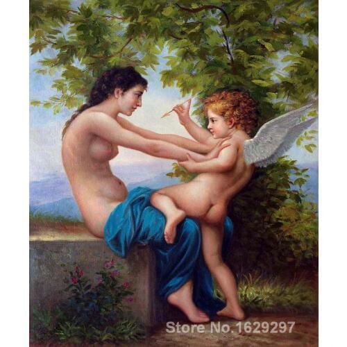 Art oil Painting Young Girl Defending Herself Against Eros by William Adolphe Bouguereau High quality Handmade