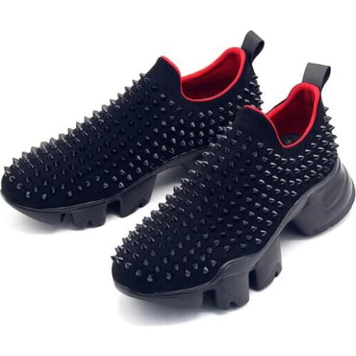 New arrival rivet black fashion handmade men shoes slip on casual Sports Shoes sneakers