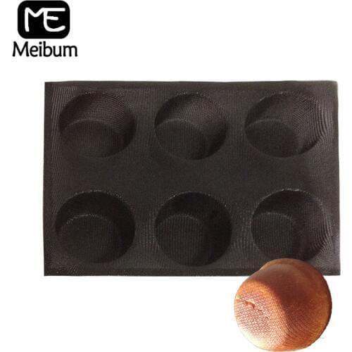 Meibum 6 Cavity DIY Round Bread Silicone Mold Glass Fiber Baking Tray Non Stick Pastry Pan Kitchen Bakeware Tools