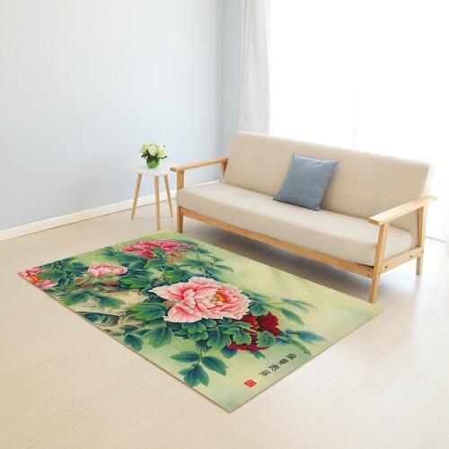 Fashion Chinese Style Rugs Green Leaf Lotus Flower Animal Carp 3D Pattern Living Room Rug Trend Bedroom Ink Painting Yoga Carpet