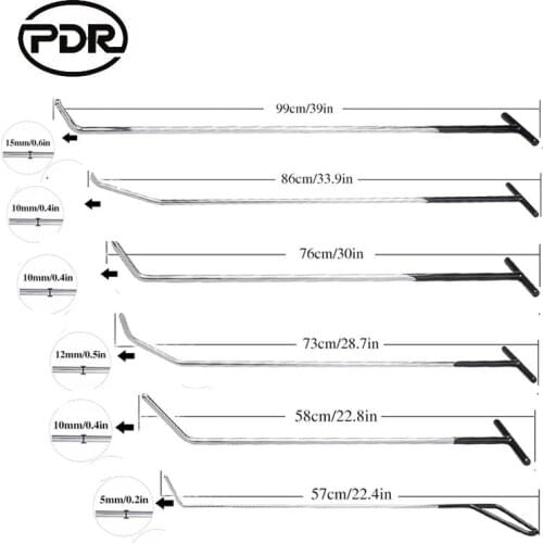 GLCC Crowbar Kit PDR Tool 6pcs Black Hook Bars Body Repair Tools Kit Push Rods Hooks Profession Car Body Paintless Dent Repair