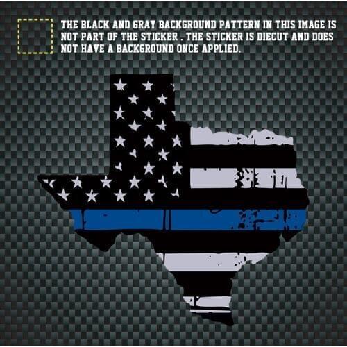 Texas State Map Shaped Thin Blue Line Decal Sticker