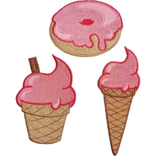 Ice Cream Cone Donut Embroidery Patches Sewn Applique Badge Craft Embroidered DIY For Clothes Trousers Sticker Cartoon Patches