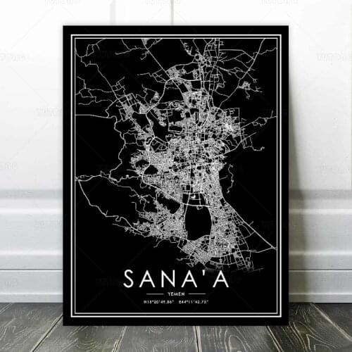 Black and White World City Map SANAA Wall Art Canvas Poster Prints Nordic Style Paintings Picture Living Room decoration