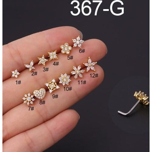 New 1PC Fashion L Shaped Nose Studs Stainless Steel Flower Cubic Zirconia 20G Nostril Bone Screw Indian Nose Ring Piercing