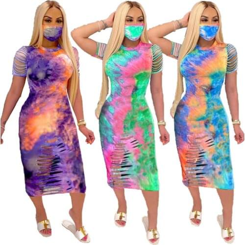 2021 New Womens Tie Dyed Burnt Flower Dress