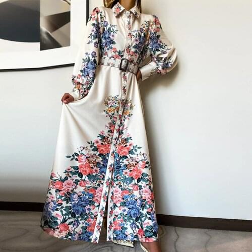 2021 autumn and winter new temperament slimming printed long-sleeved mid-length dress