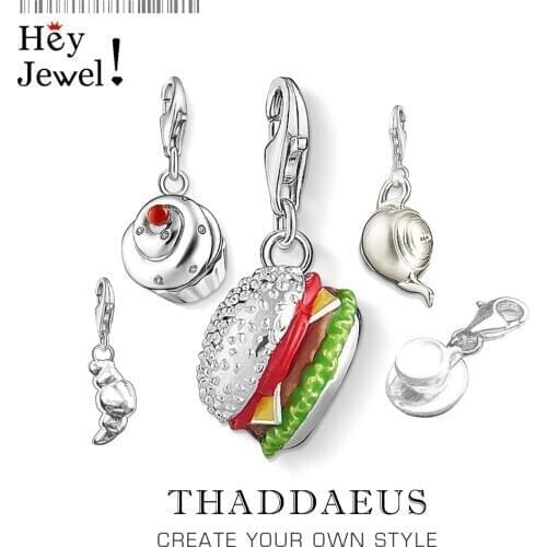 Colourful Cheeseburger Hamburger Charm Pendants Pure 925 Sterling Silver Fast Food Fans Gift For Women Men Jewelry Fit Bracelets