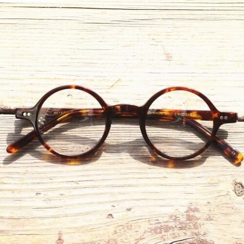 Pure Hand Made Vintage 40 42 44 Round Acetate Tortoise eyeglass frames Full Rim unisex Glasses Rx able Top Quality