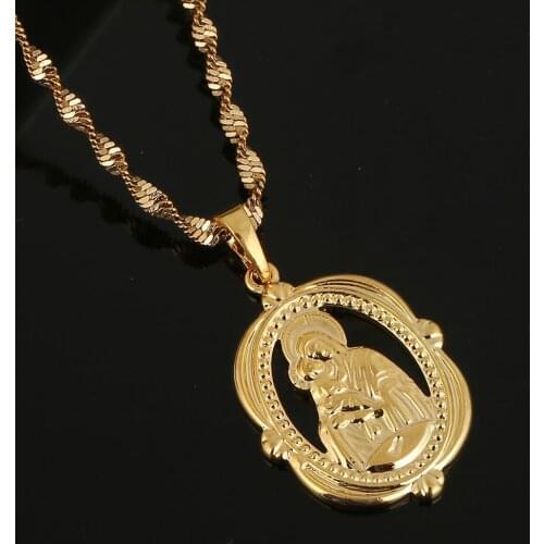 Virgin Mary Our Lady and The Son Pendant Necklace Russia Ukraine Religious Ornaments Gold Color Jewelry