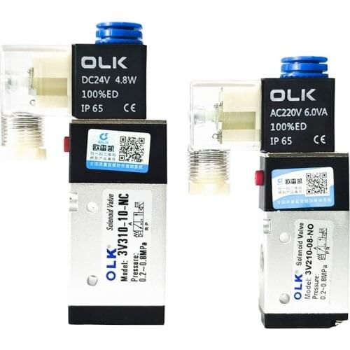 1PCS 3V210-08 3V210-08-NO 3V310-10-NC 3V310-10-NO Pneumatic Solenoid Valve 3 port 2 position Normally Closed Open DC24V AC220V