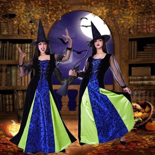 QLQ Witch Costume For Women Cosplay Halloween Party Role Play Adult Deluxe Wizard Dress Purim Costumes