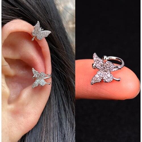 1 Pcs Korean Cartilage Earring Gold Color Leaves Crystal Rhinestone Fake Non-Piercing No Hole clip Earrings Upper Ear Cuff Gifts