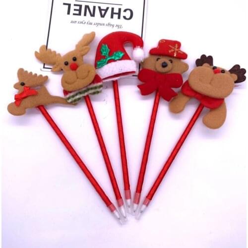 12PCS Christmas Cute Elk Christmas Hat Bear Ballpoint Pen Plush Cartoon Pen Magic Wand Ballpoint Pen Childrens Prizes