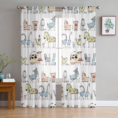 Cartoon Animal Cow Horse Goose Pig Sheer Curtain for Living Room Bedroom Kitchen Modern Tulle Window Treatment Home Decor