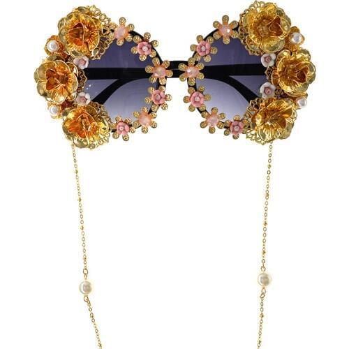 Super Luxury Baroque Sunglasses Women Metal Flower Vintage Eyewear Brand Design Sun Glasses Outdoors Casual Accessories