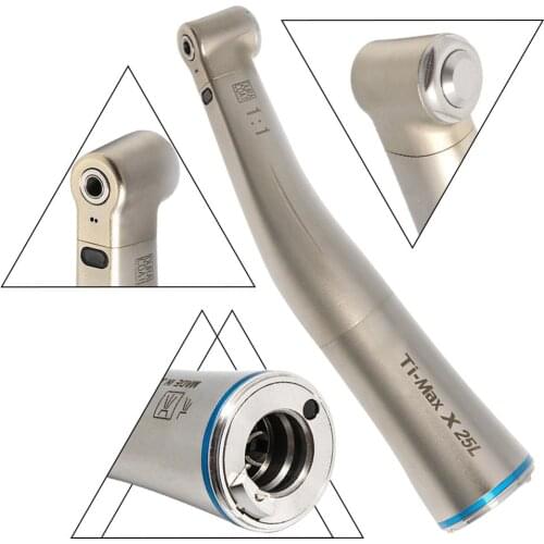 Ti-Max X25L Style Dental 1:1 Ratio Fiber Optic Contra Angle Low Speed Handpiece Blue Ring Air Turbine