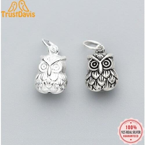 Trustdavis Real 925 Sterling Silver Fashion 2021 Sweet Animal Owl Charm Pendant Handmade DIY Accessories Jewelry Wholesale DZ165