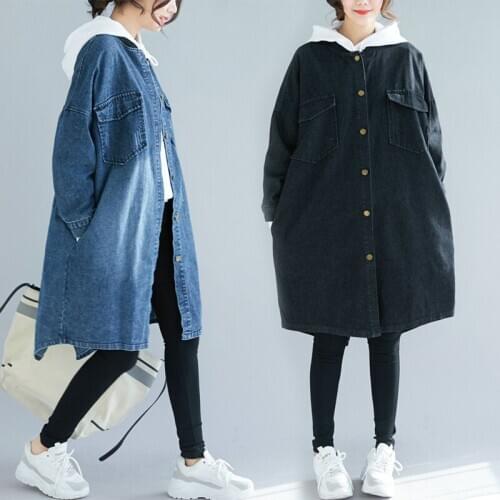 Oversized Womens Denim Jacket Coats New Autumn Loose Single-breasted Mid Long Outerwear Female Jeans Windbreaker Casual Tops