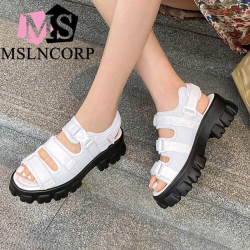 Plus Size 34-46 Woman Summer Leather Vintage Sandals Hook and Loop Casual Sewing Women Shoes Female Ladies Platform Retro Shoes