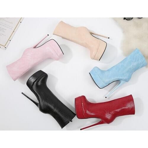 Round head ultra-fine with ankles large size super high heel womens booties