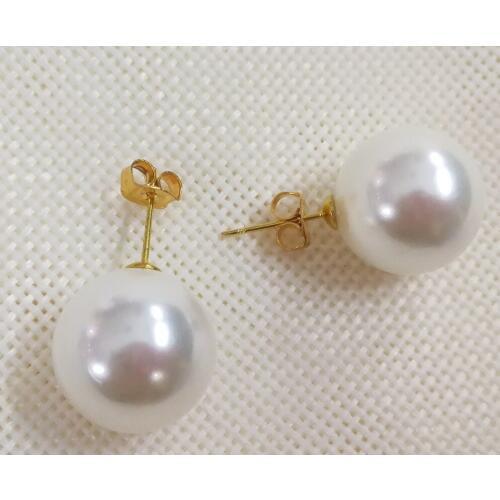 Woman Jewelry 6mm 8mm 10mm 12mm 14mm 16mm 18mm white Natural South Sea Shell Pearl Stud Earrings gold color