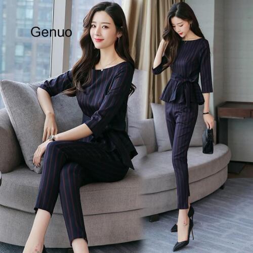 Womens Two Piece Suit Set Fashionable Wild Ensemble Femme Elegant Brief Top And Pants Temperament Office Work 2020 New