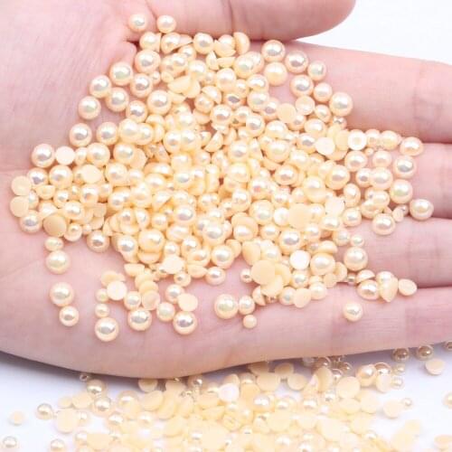 1000/500pcs 2-5mm and Mixed Size Light Orange AB ABS Imitation Half Round Pearls Resin Flatback Beads For Craft Jewelry Making