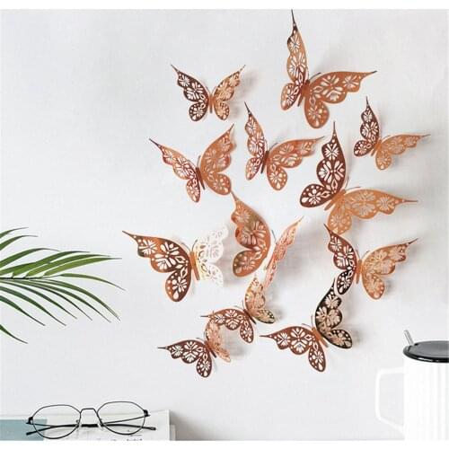 12Pcs 3D Hollow Butterfly Home Kids Living Room Bedroom Multifunctional Convenient Practical Stylish Wall Sticker Decor Decal