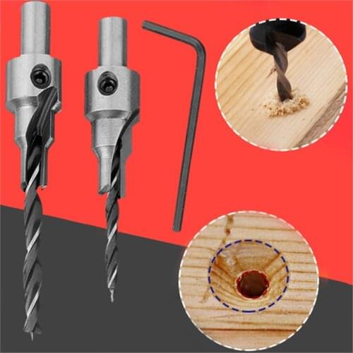 2pc Countersink Drilling 3 Steps Pilot Drill Bits Set Reammer Screw Wood Window Hinge Hole Saw Chamfer 4 6 5 7mm steps 8mm Shank
