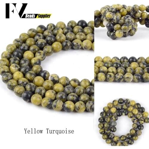 4-12mm Natural Yellow Turquoise Stone Loose Spacer Round Beads For Jewelry Making DIY Bracelets Necklace Needlework 15"