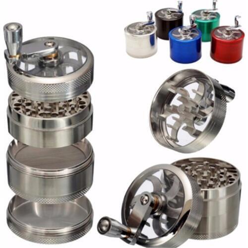 Stainless Steel 4 Layers Tobacco Spice Grinder Herb Weed Grinder With Mill Handle Salt And Pepper Mills Kitchen Tools