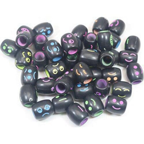 50 Black with Neon Color Expression Smile Oval Tube Beads 12X10mm with Big Hole