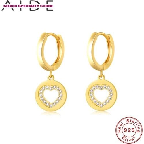 AIDE 925 Sterling Silver Earrings For Women Fashion Fine Jewelry Piercing Hoop Earring Exquisite Heart Pendientes Aretes Gifts