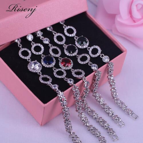 Promotion many colors silver color jewelry new design bracelet for women white & green round zircon bracelet & bangles