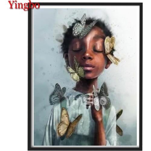 African boy butterfly 5D Diamond Painting Full Square Drill Mosaic Set For Embroidery Cross Stitch Diamond Embroidery Portrait