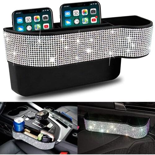 Car Seat Gap Filler Seat Console Pockets Storage Organizer White Bling Bling with Cup Holder