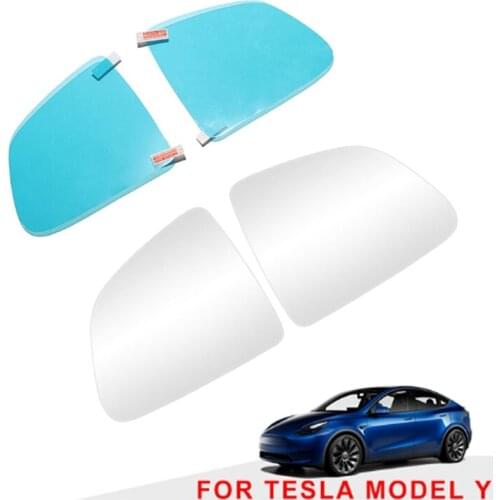 Car Heating Rearview Side Mirror Lens with Anti-Glare Film Anti-Fog Rain Membrane for Tesla Model Y 2019 2020 2021 White