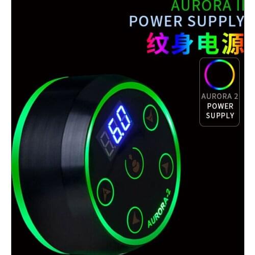 AURORA Tattoo Pen Power Supply Mini LCD Green Colorful Voltage with Adapter for Coil Rotary Tattoo Gun Machine Body Art Tools
