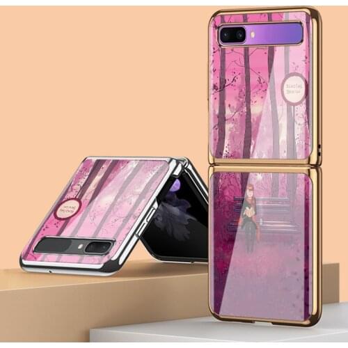 Z Flip Funda Case for Samsung Galaxy Z Flip Z Fold 2 Tempered Glass Shell Plating Pink Forest Coque Phone Case Cover Z Flip Capa