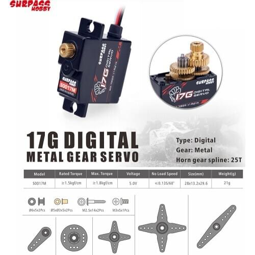 SURPASS Hobby S0017M 17g Metal Gear 3.5KG Digital Servo for RC Airplane Robot 1/18 1/16 Truck Car Boat Duct Plane