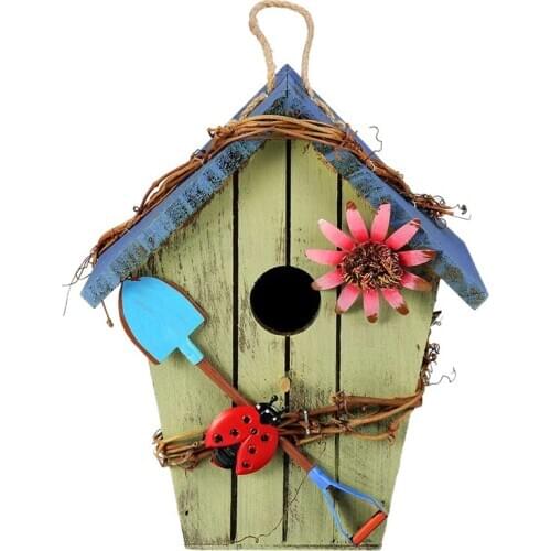 Wooden Bird House Birdcage Colorful Painting Outdoor Garden Hanging Birds Cottage Feeder Eco-Friendly Crafts