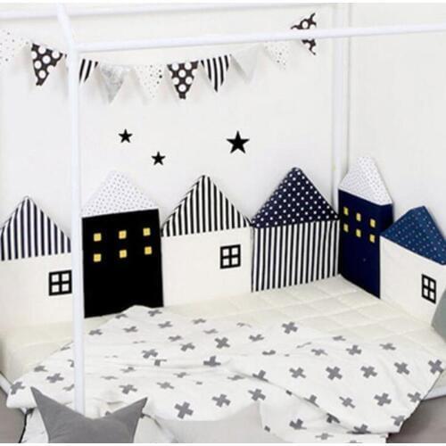 Kids Fence Childrens Playpen Cotton Small House Shape Crib Bumper For Baby 4pcs/lot Bed Safety Barrier Nordic Anti-fall Bumpers