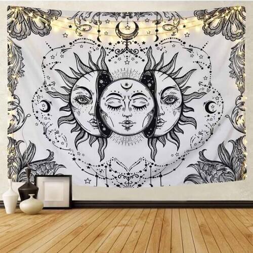 Mandala Black White Sun Moon Tapestry Wall Hanging Wall Tapestry Witchcraft Hippie Tapestry Wall Carpets Psychedelic Tapestry