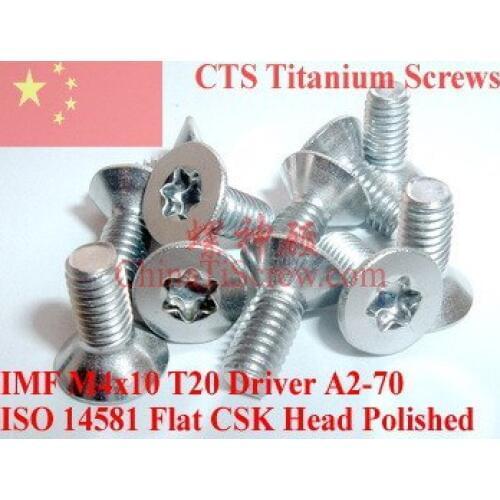 ISO 14581 Stainless Steel screws M4x10 Torx T20 Driver Flat CSK Head A2-70 Polished ROHS 100 pcs