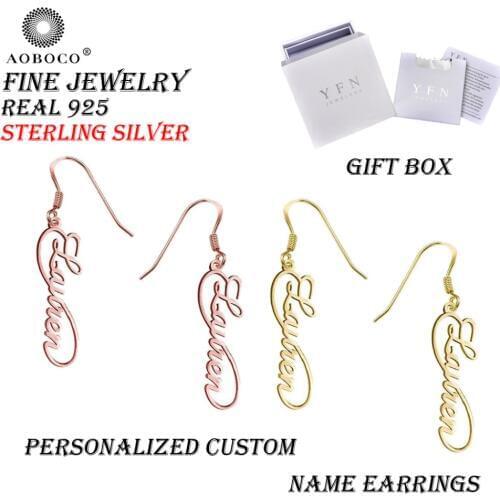 Custom YAFEINI Brand Fine Jewelry Unique 925 Sterling Silver Personalized Infinity Letter Name Drop Earrings